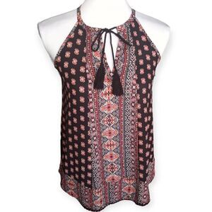 PINK REPUBLIC BLACK & RED FLORAL TASSEL TANK TOP SZ. XS EUC